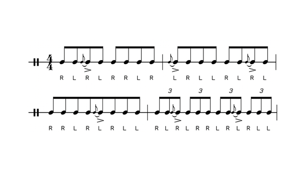 Flam Double Paradiddle drum rudiment notation